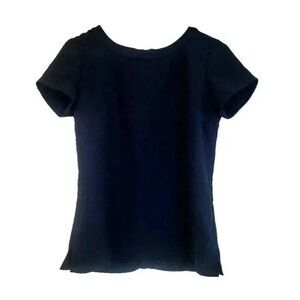 Banana Republic Women's Navy Polyester Fitted Short Sleeve Zip Back Shirt